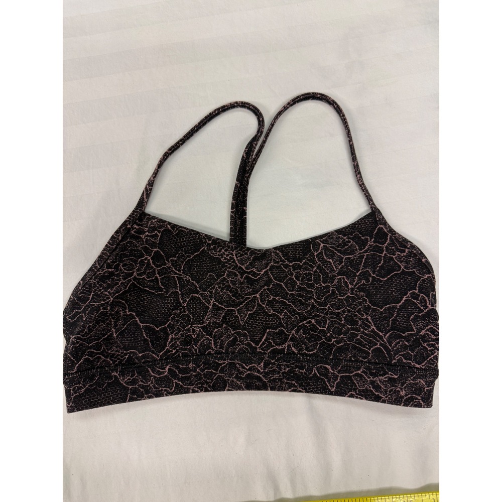 Lululemon Flow Y Bra Black Pink Lace Crackle Print Racerback Sports Bra Sz8